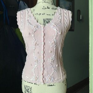 One Step Up Light Pink Knit Sleeveless Top with Button Front